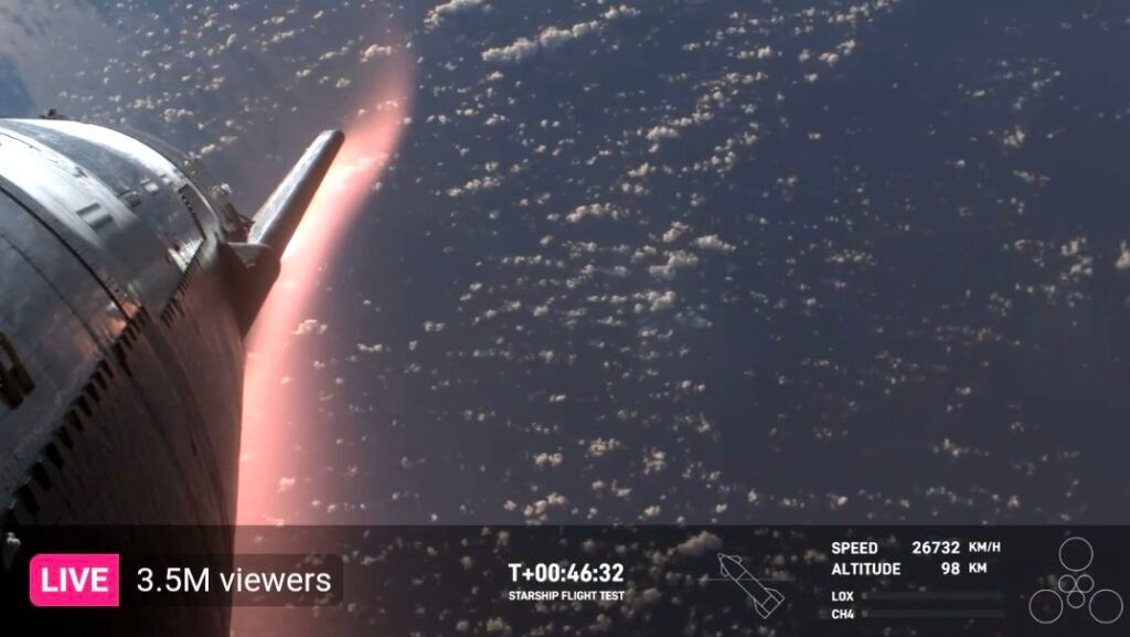 SpaceX Starship beginning re-entry