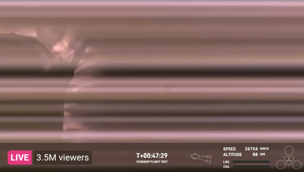 SpaceX Starship flap cam loosing signal