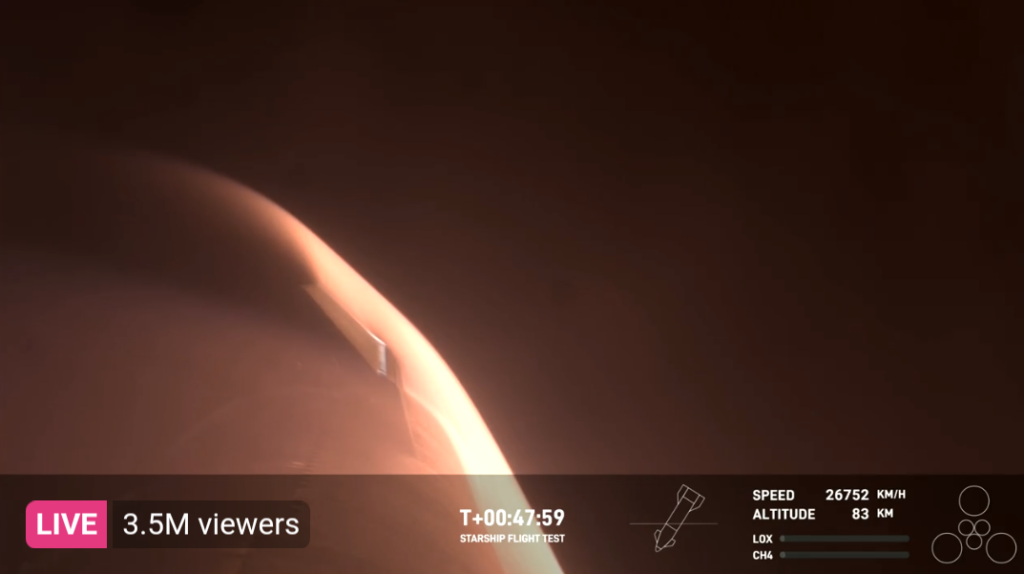 SpaceX Starship before losing contact